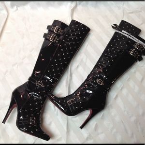 Red bottom heeled knee high boots